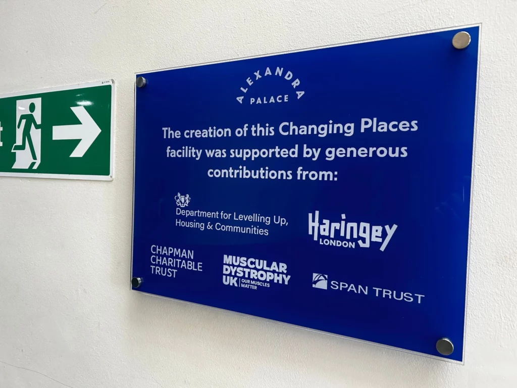 Changing Places plaque at Alexandra Palace